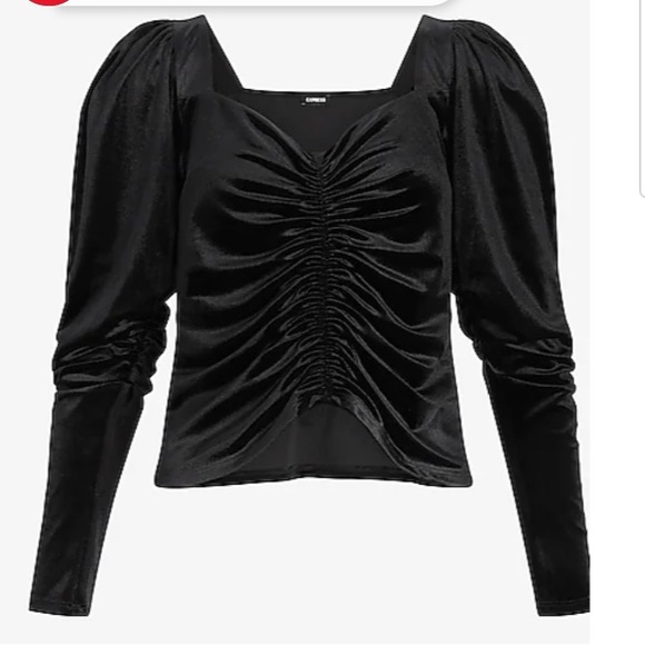 Womens Velvet Long Sleeve Ruched Front Top - Picture 2 of 4